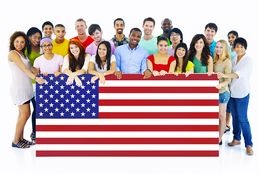 American Flag with international Students